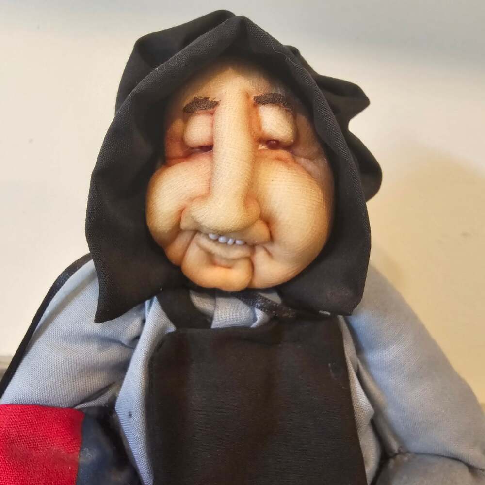 Vintage Italian Handcrafted Witch Doll with Quilt & Basket, Folk Art Collectible